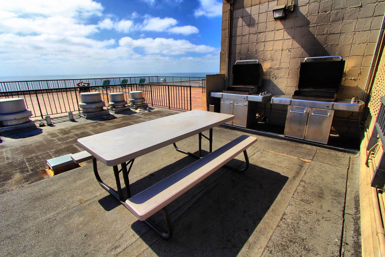 The rooftop BBQ grills at VRI's Capri by the Sea in San Diego, California.